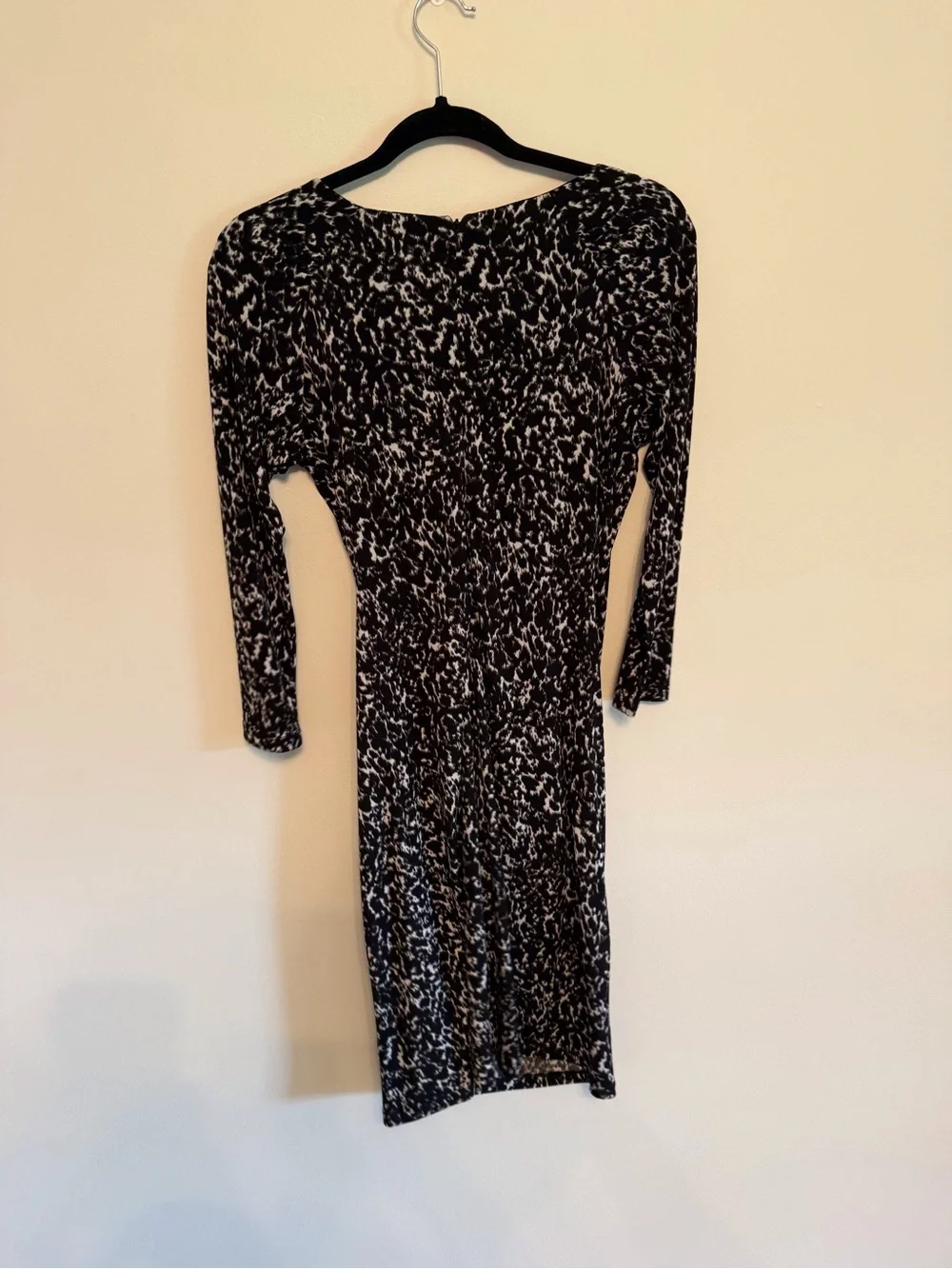 Michael Kors Black and White Printed Sheath Dress with Zip Accents